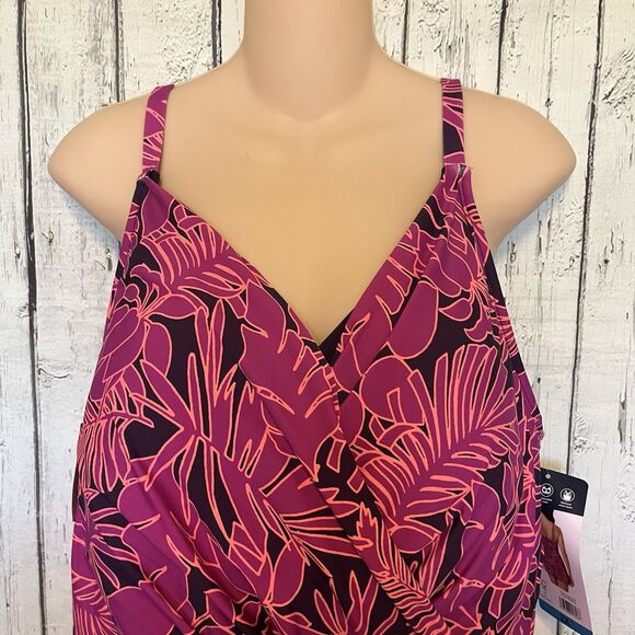 Lands End V-Neck Tulip Wrap Swim Dress Size 2X One Piece Tropical Floral Bra - Picture 2 of 11